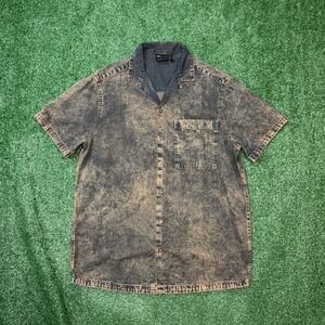 ASOS Denim Button Up Shirt‎ Acid Wash Short Sleeve Casual Men's Small